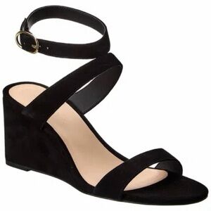 Stuart Weitzman Ave Strap 75 Suede Wedge Sandal In Black